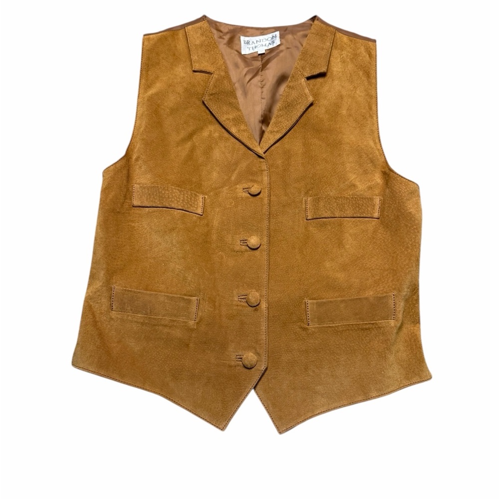🤠 Brandon Thomas 100% Suede Leather Western Vest Tan Brown‎ M✨ - Picture 2 of 7